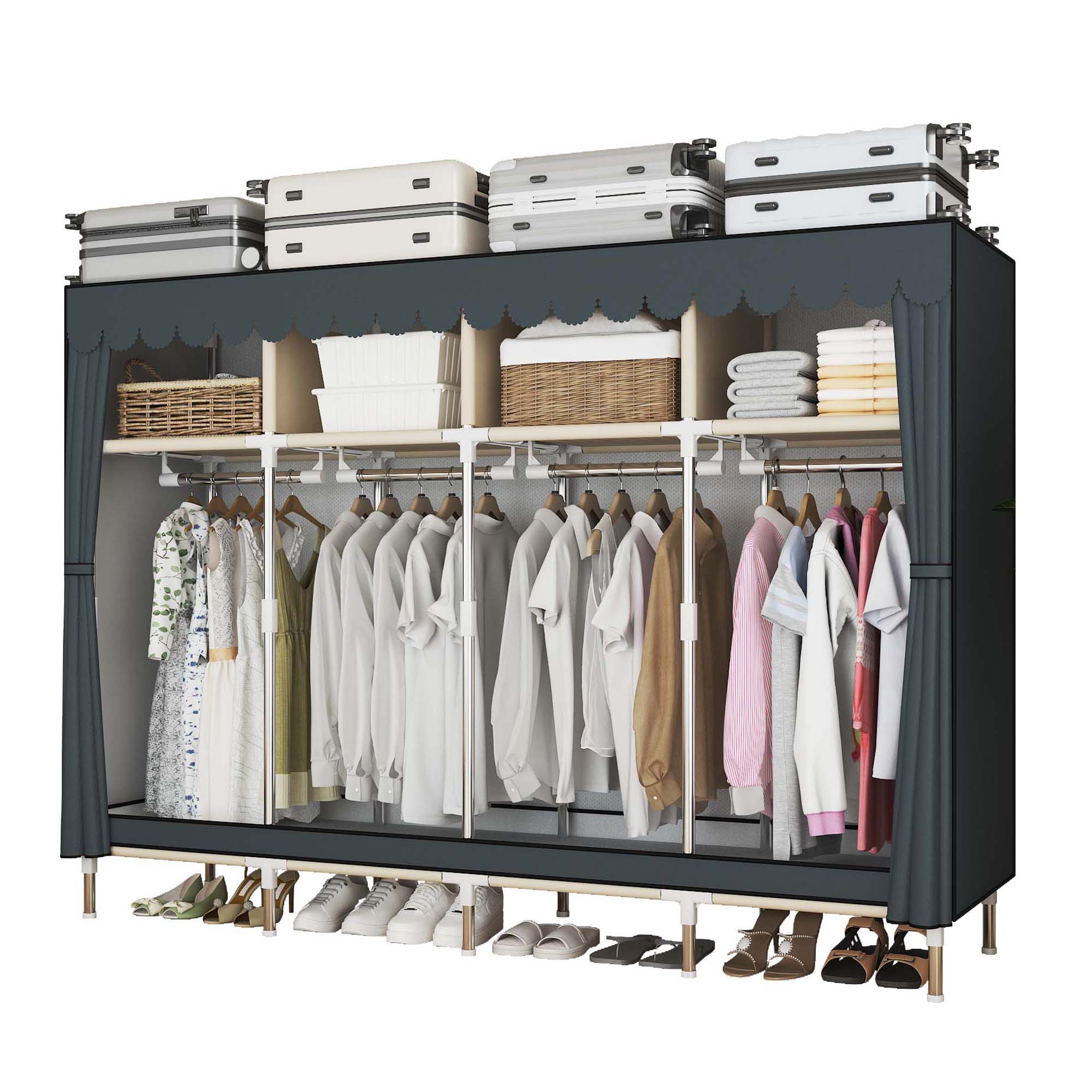Wardrobe Closet Portable Fabric Cover - 幅79インチのウォークインクローゼット（引き出し付き）、大型のポータブルワードローブ（ダストカバー付き）、寝室やアパート用の収納家具