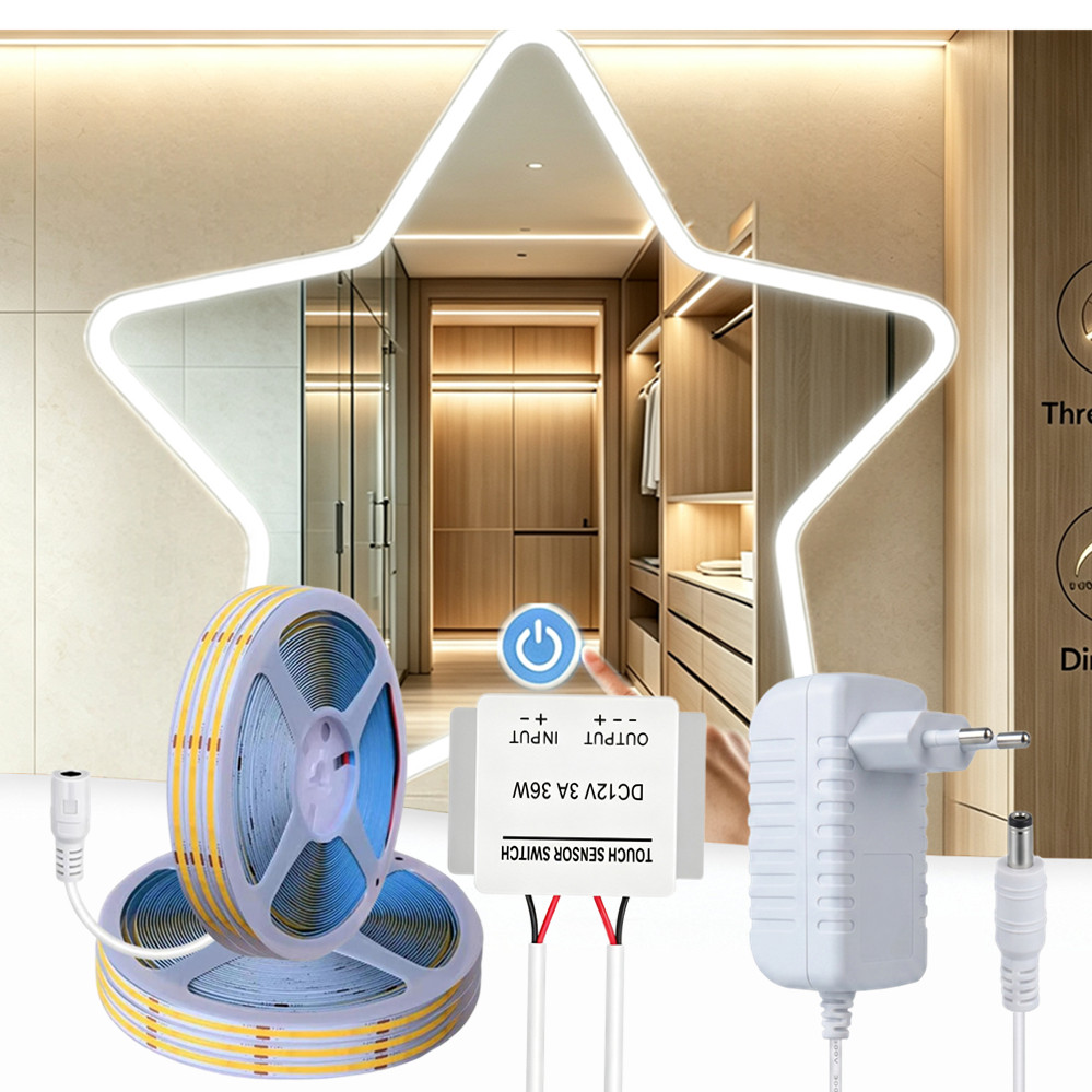 Dressing Table Vanity With Lighted Mirror - 調光可能なタッチコントロール浴室化粧鏡DC 12V LEDライトストリップセットドレッシングテーブル背景照明センサーバニティライト