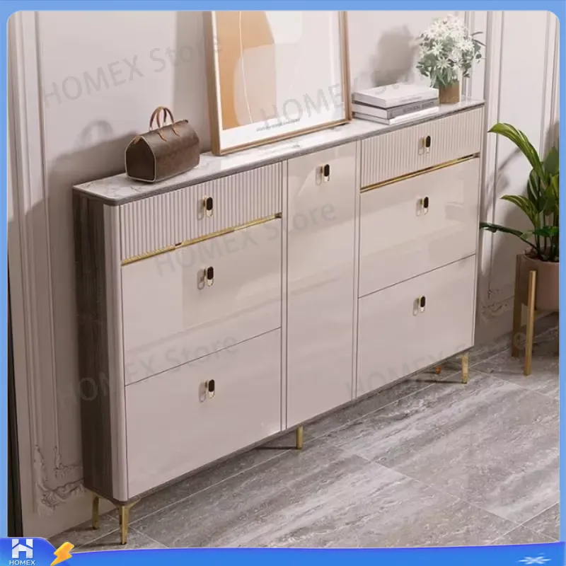 Shoe Rack Cabinet Narrow Entryway - 防水加工の靴収納キャビネット。スツール付きで、狭い玄関にも設置可能。省スペース設計の靴収納オーガナイザー兼ベンチ。家庭用家具、収納家具。