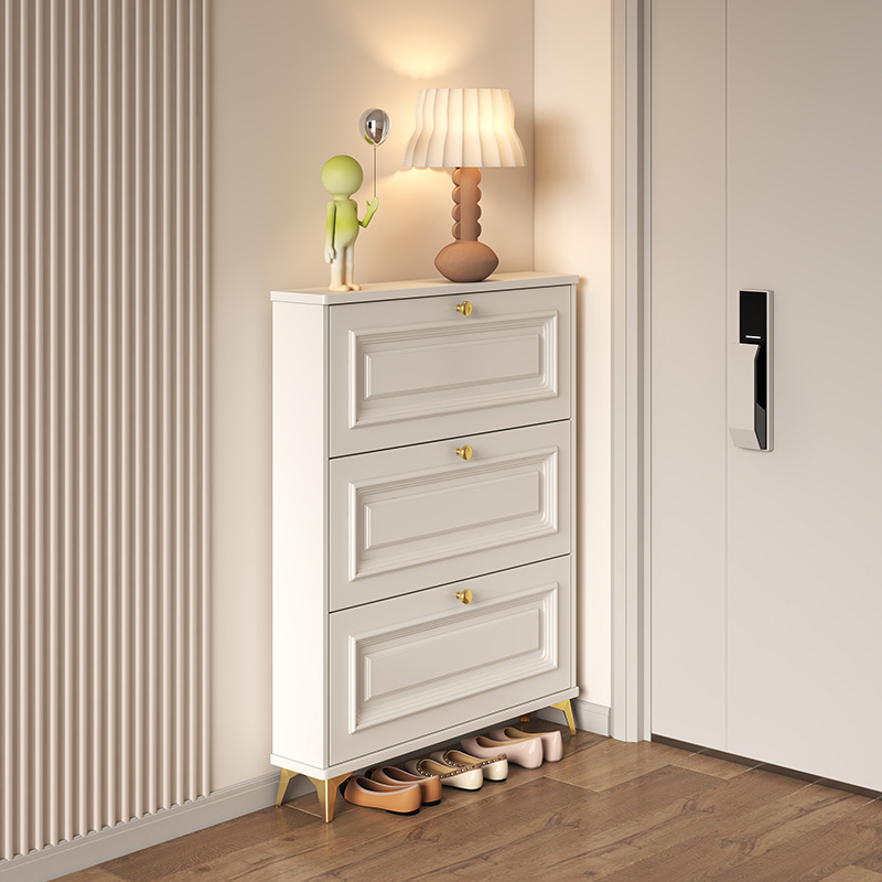Shoe Rack Cabinet Narrow Entryway - フランス風玄関靴箱 - クリーム色の超薄型デザイン侘び寂び靴収納省スペース靴棚モダンな廊下オーガナイザー