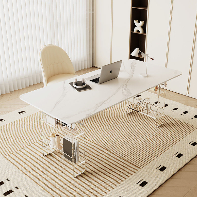 Bedroom Furniture - 北欧の高級焼結石デスクモダンデザインバルコニーフローティングアクリルオフィスデスク寝室家具 Zwevend Bureau FYFD
