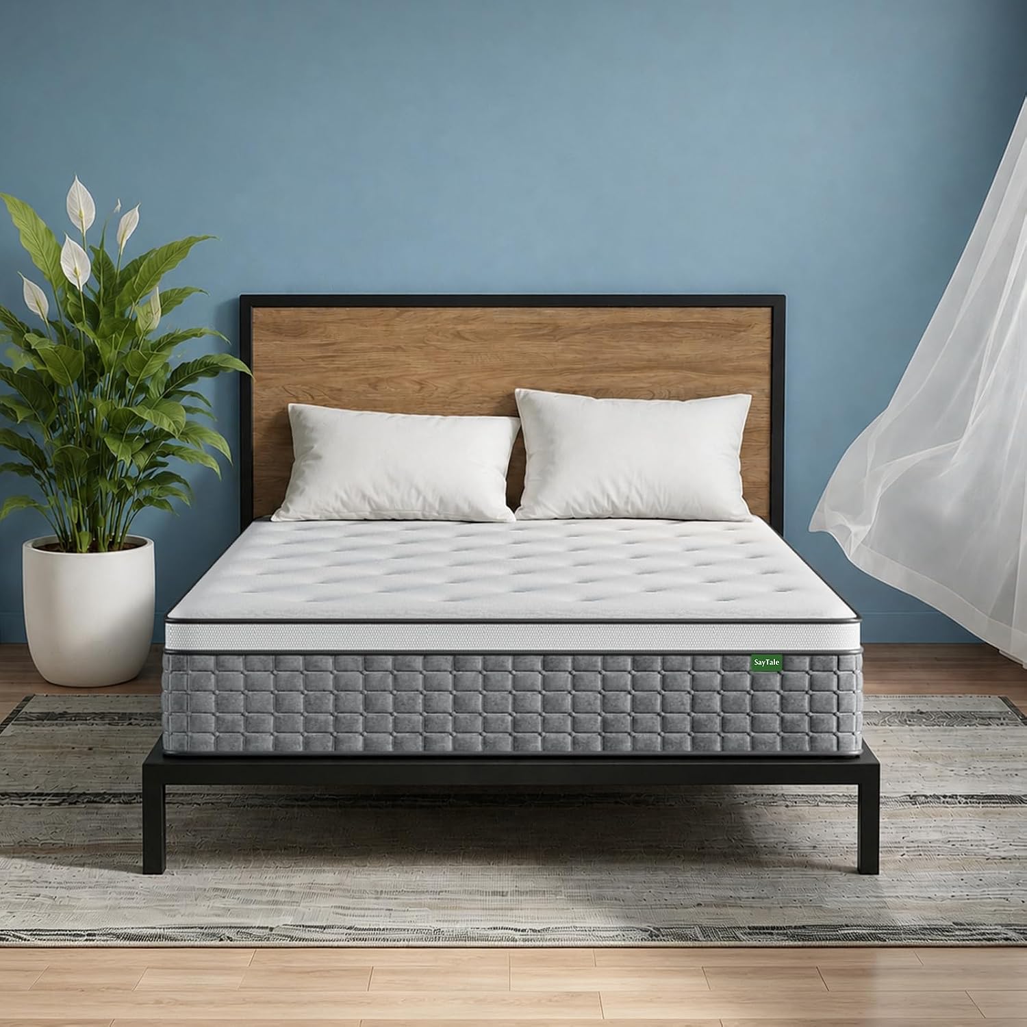 Memory Foam Mattress In A Box Queen - クイーンサイズマットレス、12インチのハイブリッドクイーンサイズマットレス（箱入り）：適度な硬さ、メモリーフォームとポケットコイルを使用し、体圧を分散。