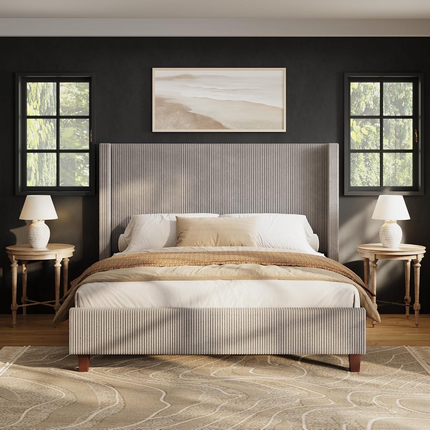 クイーンサイズベッドフレーム、50.8インチのコーデュロイ製 - Canopy Bed Frame Metal Queen のレビューと価格