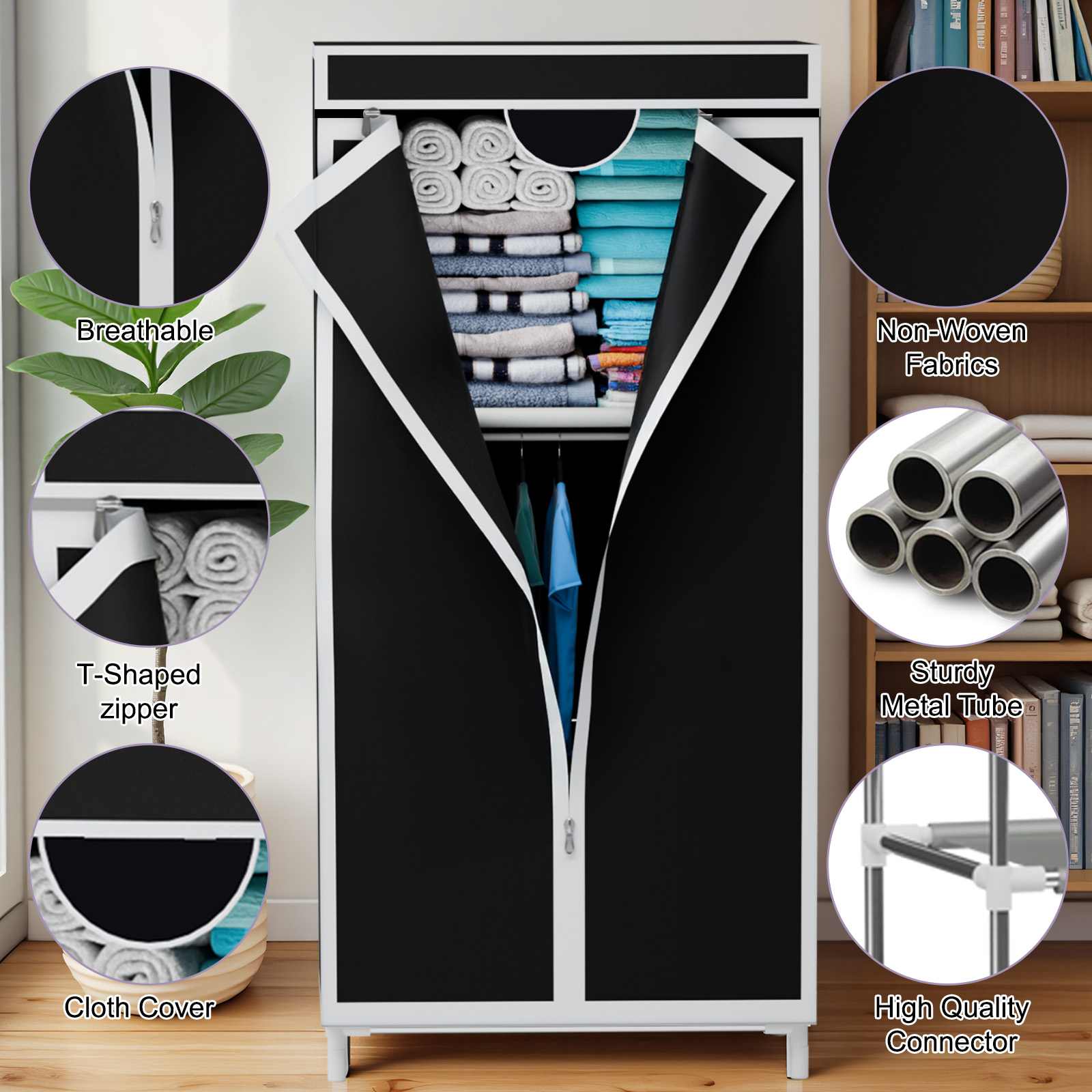 ポータブルファブリックワードローブクローゼットガーメントラッ - Wardrobe Closet Portable Fabric Cover のレビューと価格