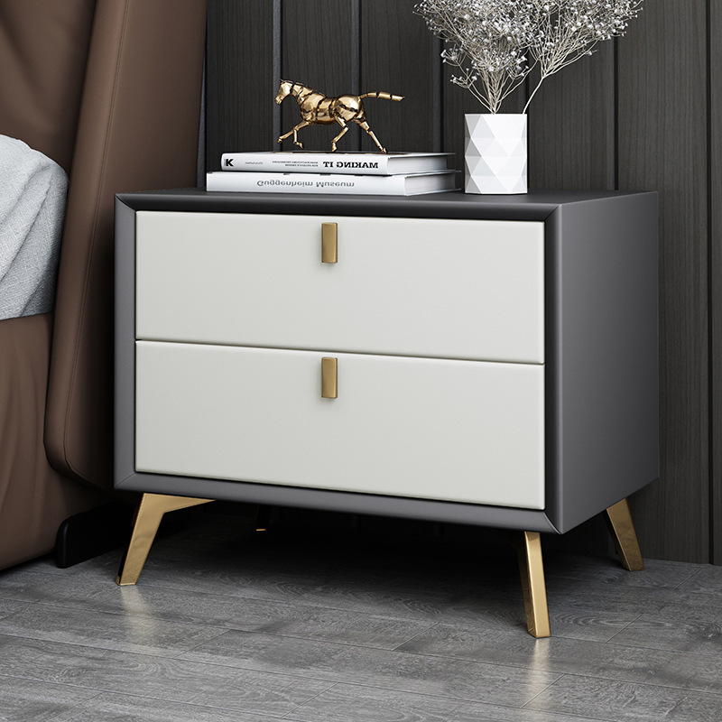 モダンなデザインの、2つの引き出し付きフェイクレザー製ベッド - Solid Wood Nightstand 2 Drawers のレビューと価格