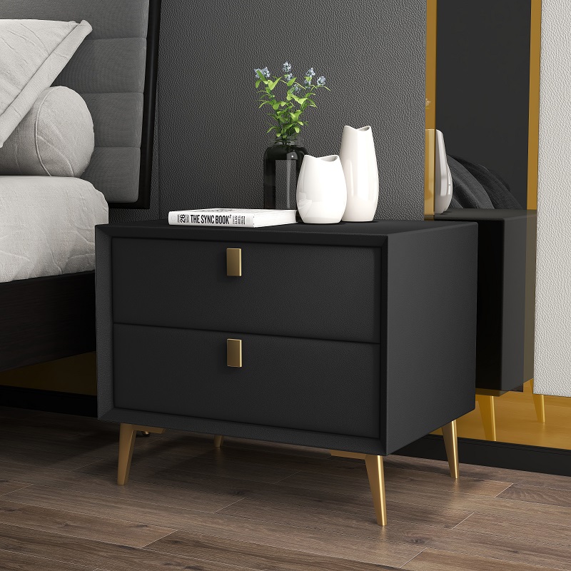 モダンなデザインの、2つの引き出し付きフェイクレザー製ベッド - Solid Wood Nightstand 2 Drawers のレビューと価格