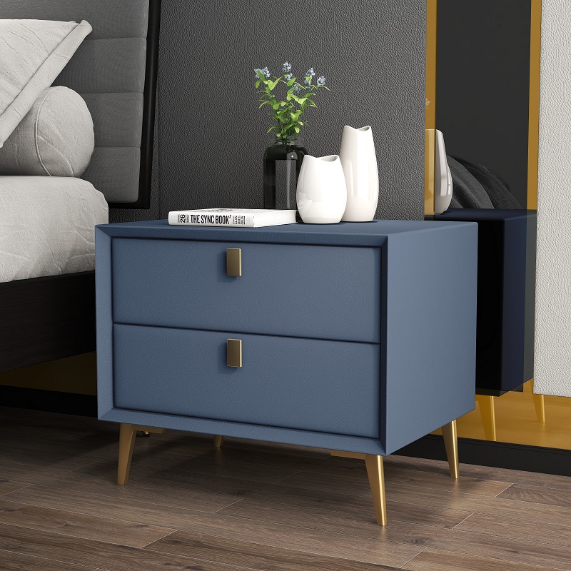 モダンなデザインの、2つの引き出し付きフェイクレザー製ベッド - Solid Wood Nightstand 2 Drawers のレビューと価格