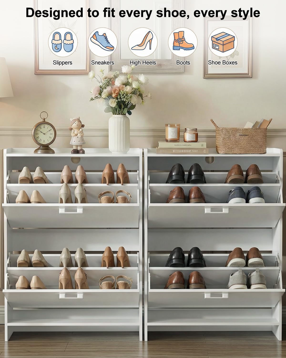 # 狭い靴箱、2つの跳ね上げ式引き出し付き、玄関や廊下用の自 - Shoe Rack Cabinet Narrow Entryway のレビューと価格