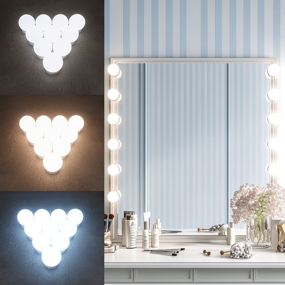 調光機能付きLEDハリウッド風ドレッサーライト、USB電源式 - Dressing Table Vanity With Lighted Mirror のレビューと価格