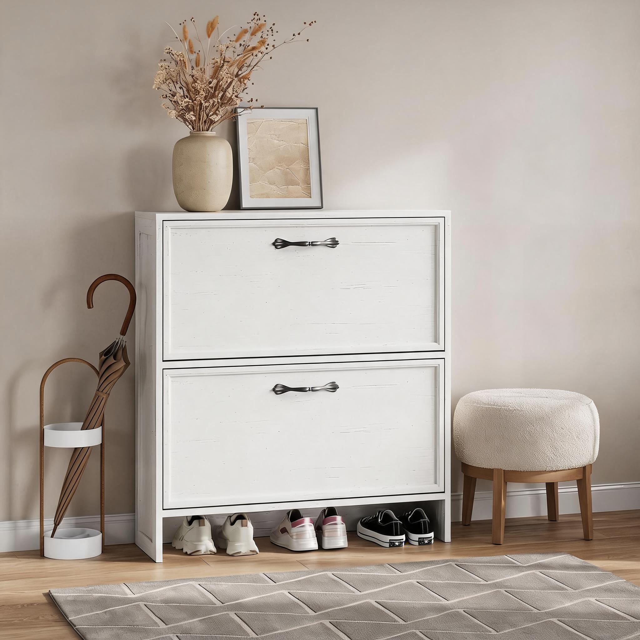 2つのフリップ式引き出し付きシューズキャビネット、調節可能な - Shoe Rack Cabinet Narrow Entryway のレビューと価格