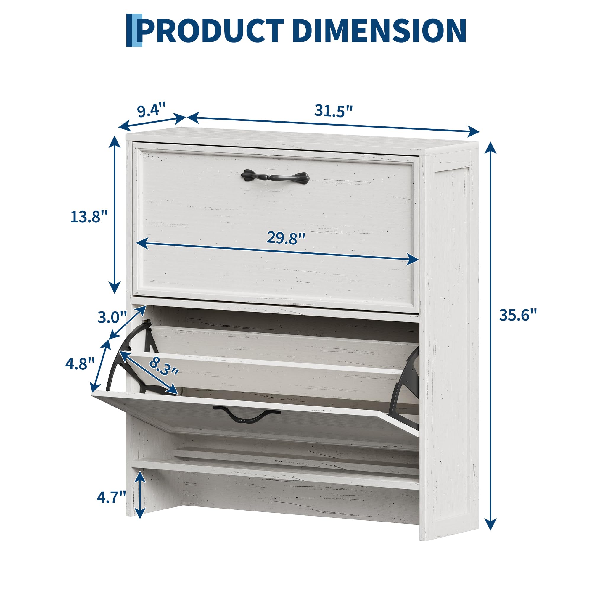 2つのフリップ式引き出し付きシューズキャビネット、調節可能な - Shoe Rack Cabinet Narrow Entryway のレビューと価格