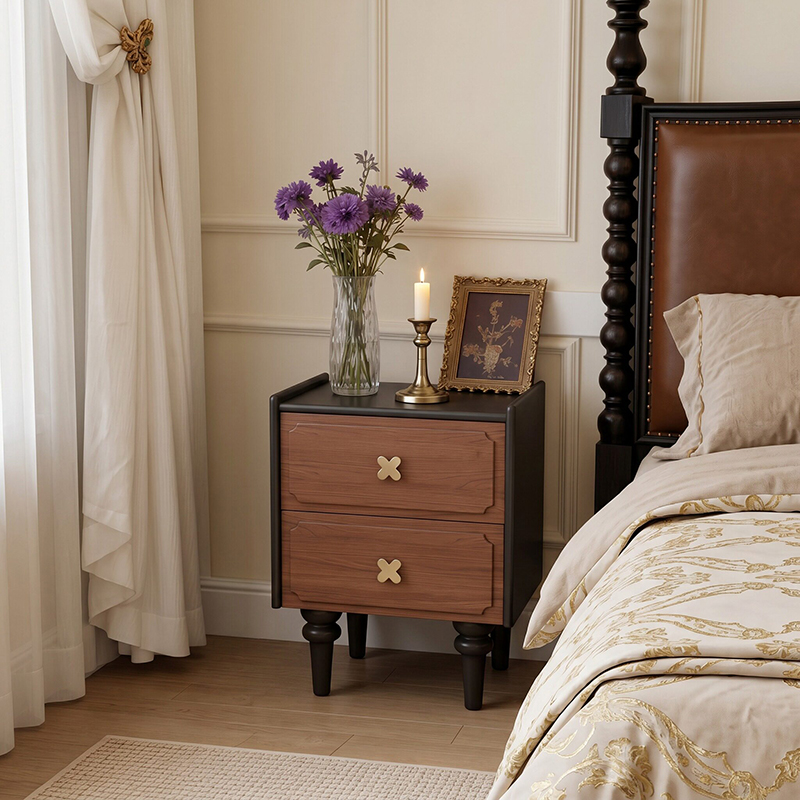 家庭用家具 無垢材 ブラック ナイトスタンド リビングルーム - Solid Wood Nightstand 2 Drawers のレビューと価格