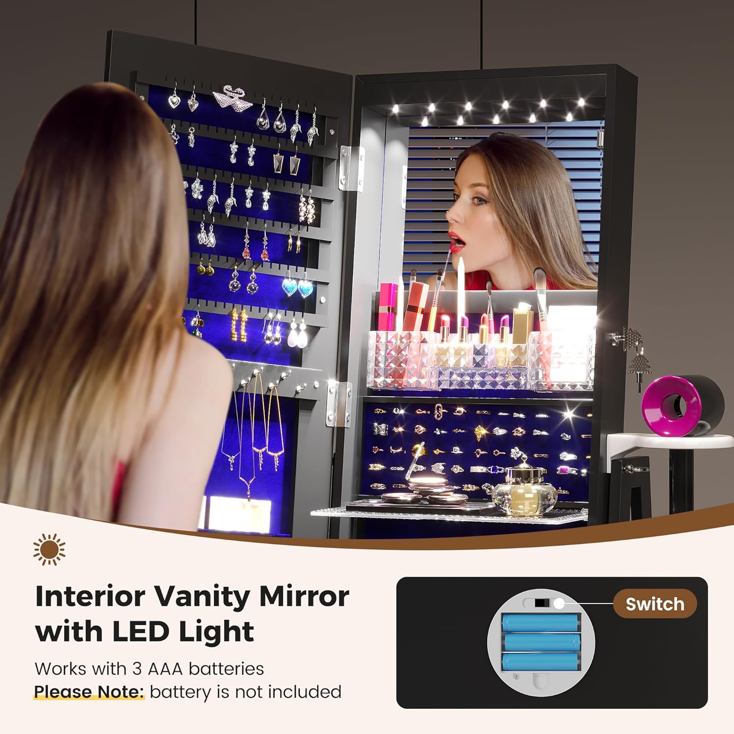 LED全身鏡付きジュエリー収納キャビネット、360 °    - Full Length Mirror Jewelry Armoire のレビューと価格