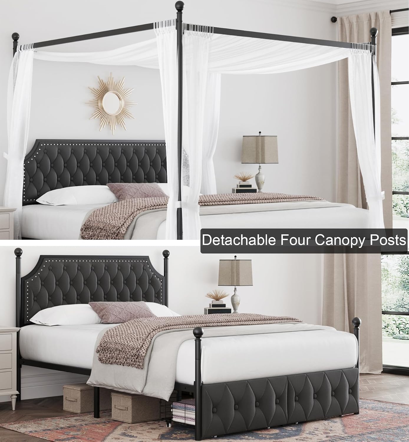 クイーンサイズのキャノピーベッドフレーム、収納引き出しとタフ - Canopy Bed Frame Metal Queen のレビューと価格
