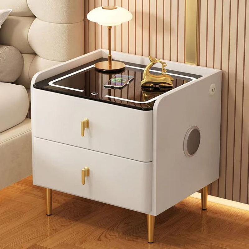 北欧スタイル木製ベッドサイドテーブル 2 引き出しフェイクレ - Solid Wood Nightstand 2 Drawers のレビューと価格