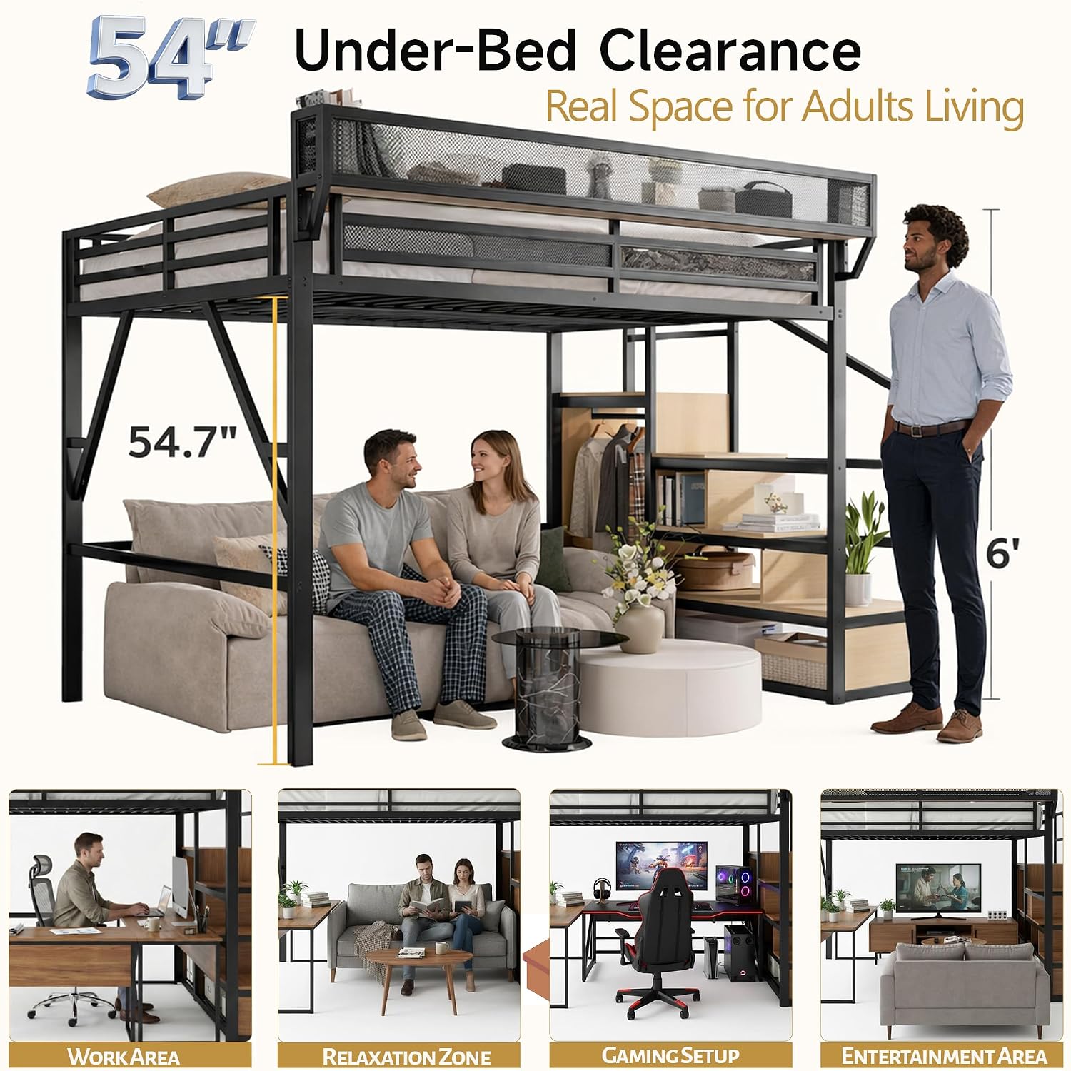 クイーンサイズロフトベッド（階段と収納付き）、メタルロフトベ - Canopy Bed Frame Metal Queen のレビューと価格