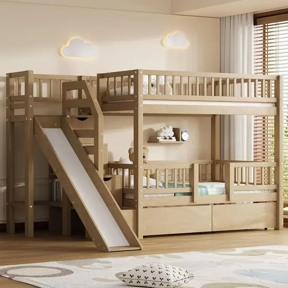 スライドと収納付きの階段を備えた、ツインベッド2台を重ねて使 - Bunk Bed With Stairs And Slide のレビューと価格
