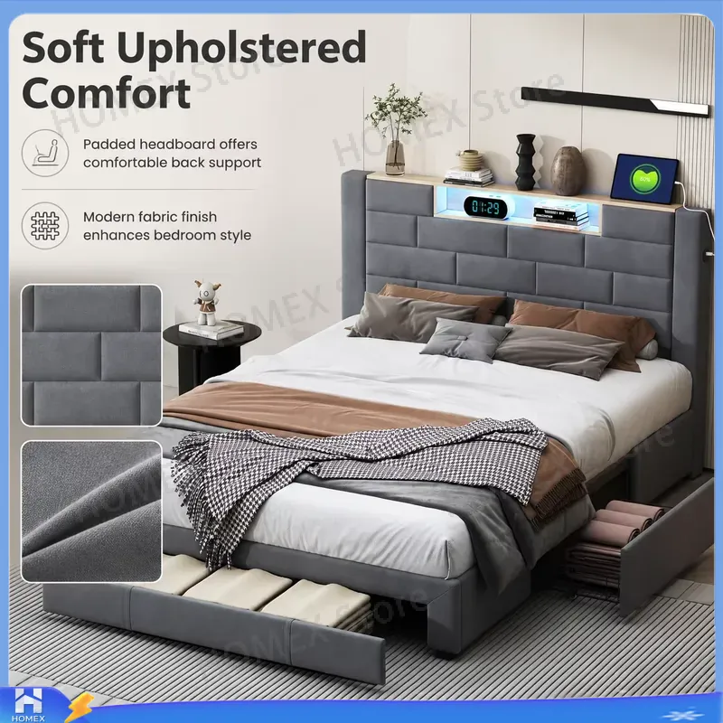 幅1.5mのダブルベッドフレーム。収納付きオットマン、ガス圧 - Gas Lift Storage Bed Hydraulic のレビューと価格