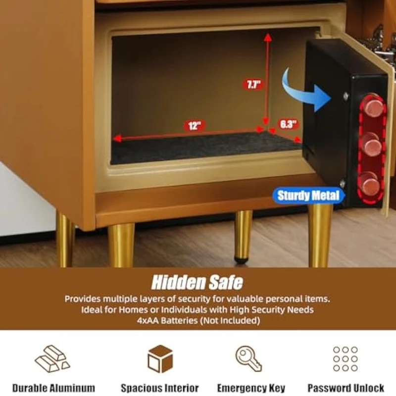 隠し金庫と指紋認証ロック付き引き出しを備えたスマートナイトス - Solid Wood Nightstand 2 Drawers のレビューと価格