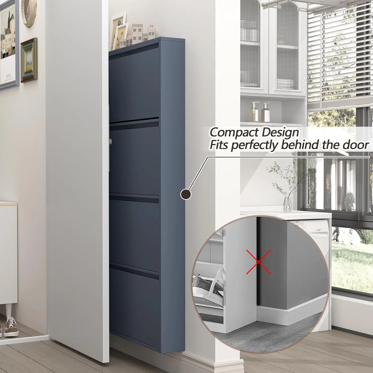 4つのフリップ式引き出し付きシューズキャビネット、玄関用スリ - Shoe Rack Cabinet Narrow Entryway のレビューと価格
