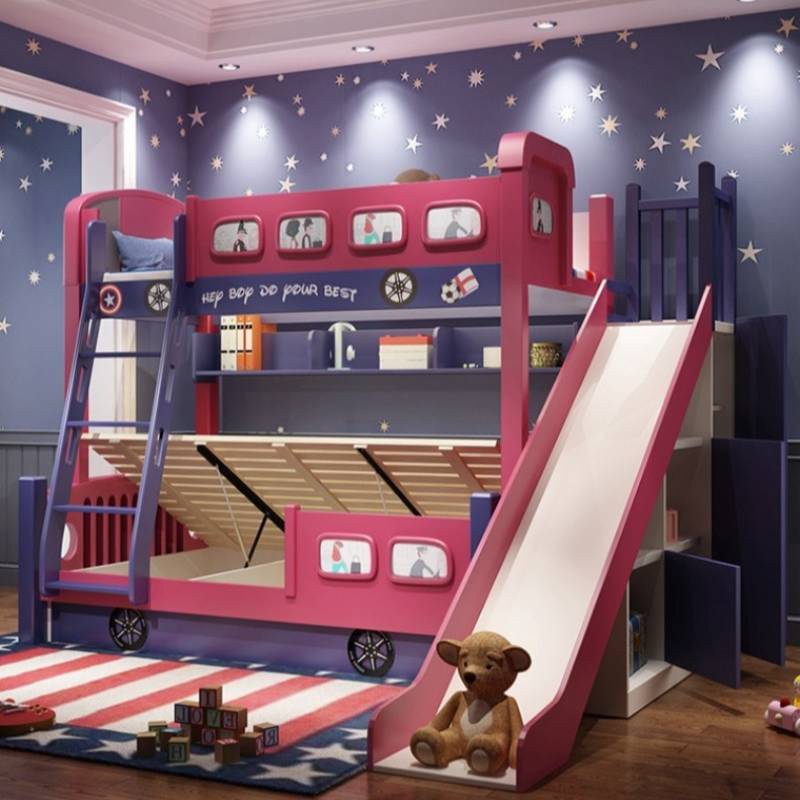 モダンスタイルの幼児用ベッドフレーム、スライド式シングルベッ - Bunk Bed With Stairs And Slide のレビューと価格