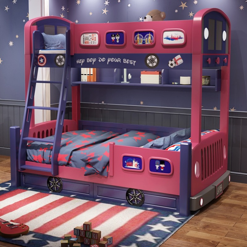 モダンスタイルの幼児用ベッドフレーム、スライド式シングルベッ - Bunk Bed With Stairs And Slide のレビューと価格