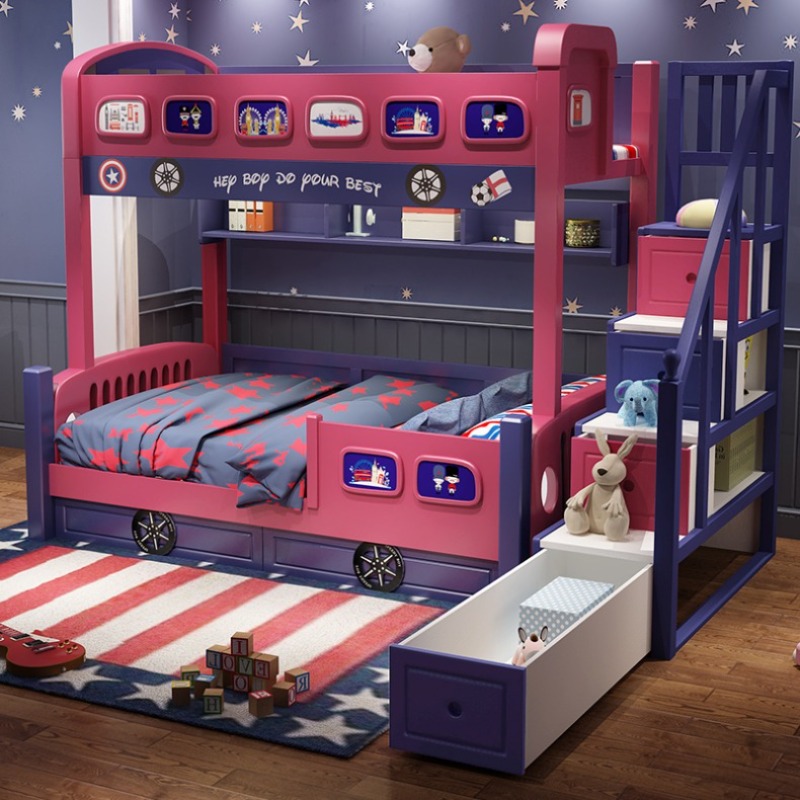 モダンスタイルの幼児用ベッドフレーム、スライド式シングルベッ - Bunk Bed With Stairs And Slide のレビューと価格