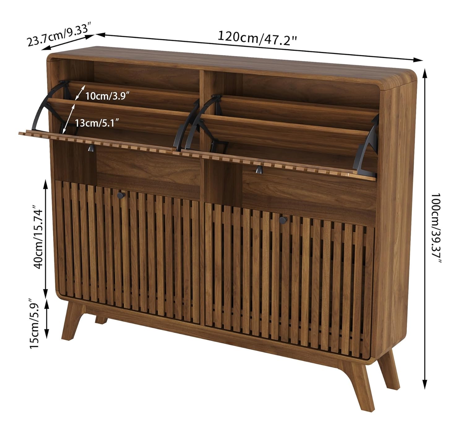 # 大型竹製靴箱（4つの跳ね上げ式引き出し付き）、玄関廊下用 - Shoe Rack Cabinet Narrow Entryway のレビューと価格