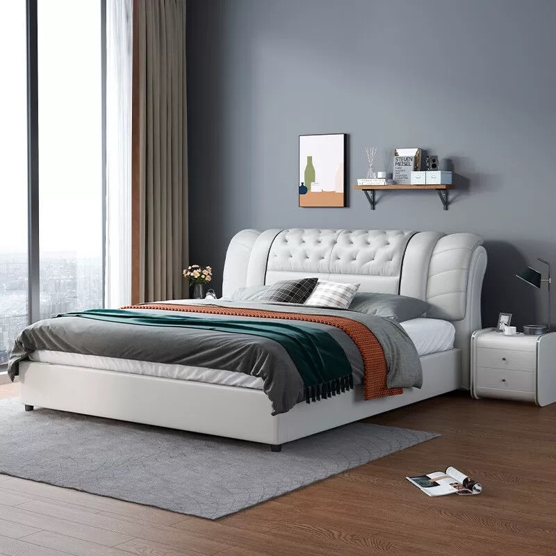 北欧風高級デザインの革張りベッド、収納引き出し付きクイーン・ - King Size Bed Frame With Storage Drawers のレビューと価格